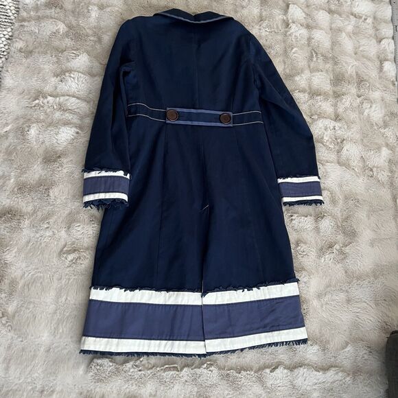 Boden Navy Trench Coat with White and Gray Accents - Picture 9 of 13